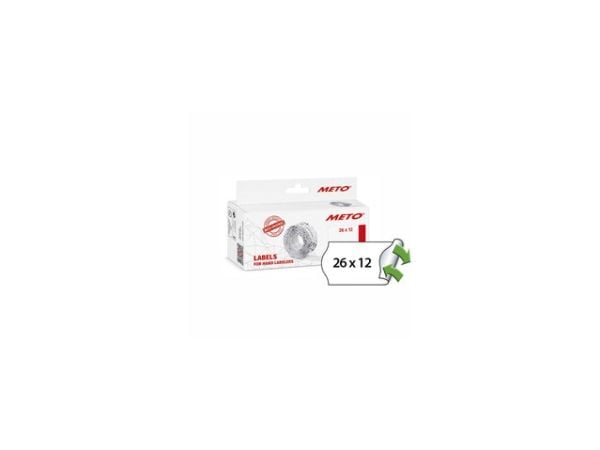Prisetiket, Meto, Non.Perm. 26x12mm hvid, pakke a 6 stk