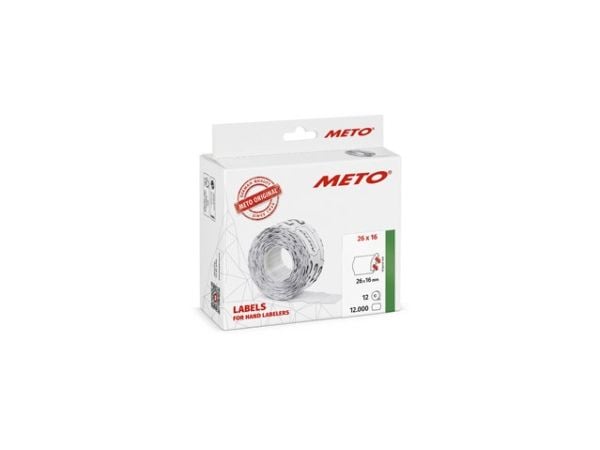 Prisetiket, Meto, Permanent 26x16mm hvid, pakke a 12 stk