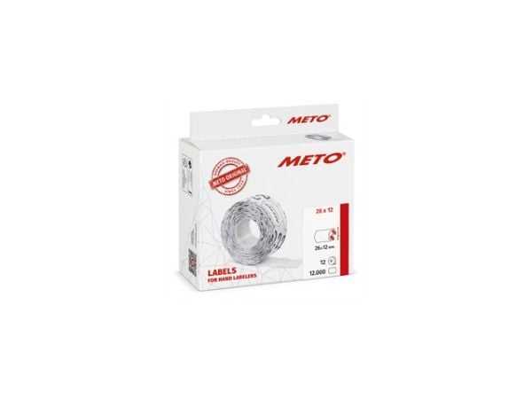 Prisetiket, Meto, Permanent 26x12mm hvid, pakke a 12 stk