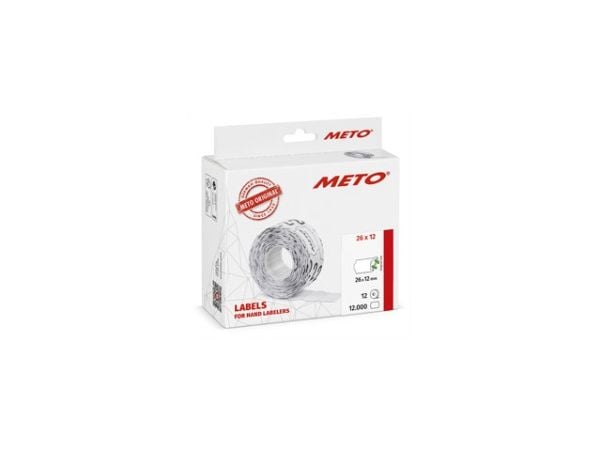 Prisetiket, Meto, Non.Perm. 26x12mm hvid, pakke a 12 stk