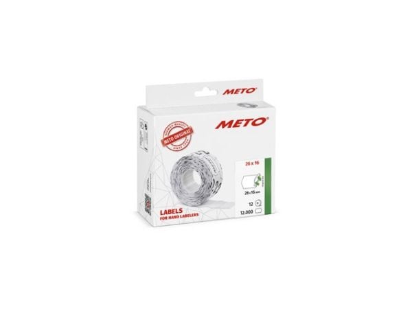 Prisetiket, Meto, Non.Perm. 26x16mm hvid, pakke a 12 stk