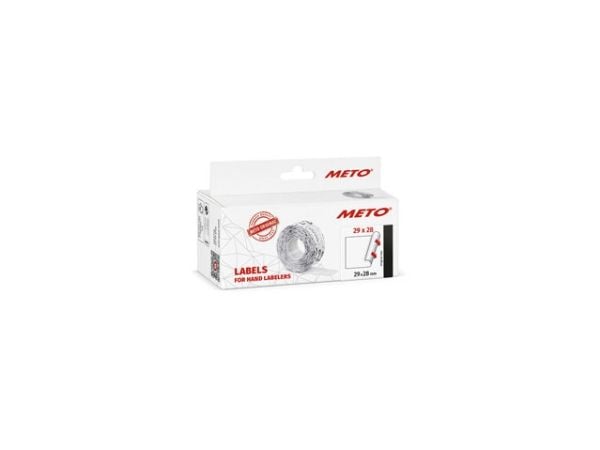 Prisetiket, Meto, Permanent 29x28mm hvid, pakke a 5 stk