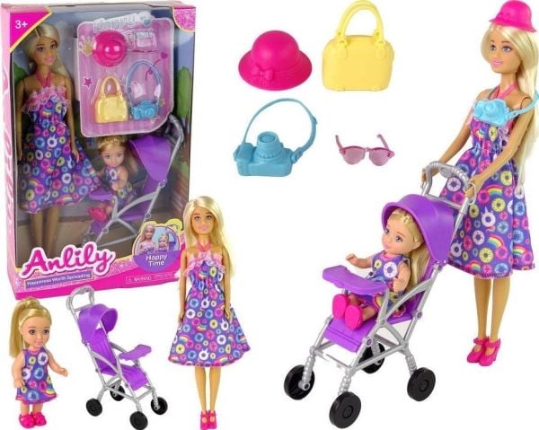 Lean Cars Set Dukke Med Baby I Barnevogn Tilbehør