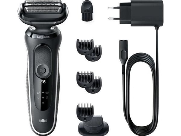 Braun Series 5 51-W1500s, Folierakapparat, Svart, Rostfritt stål, Knappar, Laddning, Hastighet, Batteri