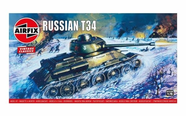 Airfix 01316V, Panssarivaunumalli, Esiasennettu, 1:76, Venäläinen T34, urosliitin, Muovi, Muovi