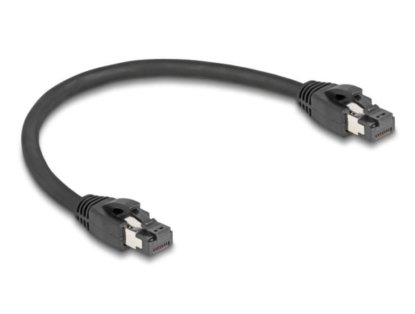Delock - Nettverkskabel - RJ-45 (hann) til RJ-45 (hann) - 25 cm - 7.5 mm - S/FTP - CAT 8.1 - uten hindringer, up to 40 Gbps data transfer rate - svart