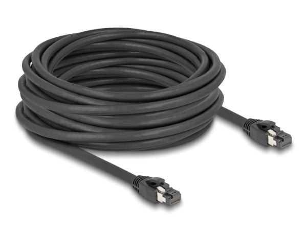 Delock - Nettverkskabel - RJ-45 (hann) til RJ-45 (hann) - 10 m - 7.5 mm - S/FTP - CAT 8.1 - uten hindringer, up to 40 Gbps data transfer rate - svart