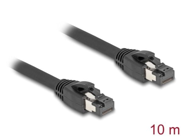 Delock - Nettverkskabel - RJ-45 (hann) til RJ-45 (hann) - 10 m - 7.5 mm - S/FTP - CAT 8.1 - uten hindringer, up to 40 Gbps data transfer rate - svart
