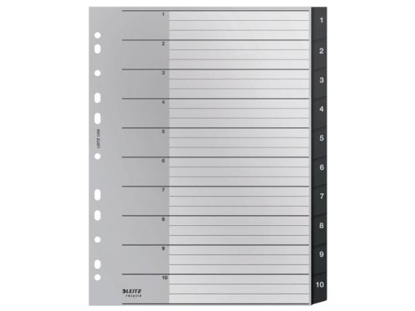 Leitz Recycle - Inndeler - 10 deler - fortrykt: 1-10 - extra wide - med fliker - svart