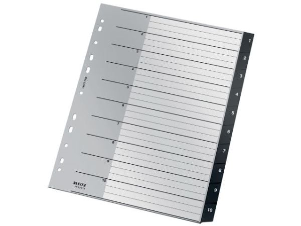 Leitz Recycle - Inndeler - 10 deler - fortrykt: 1-10 - extra wide - med fliker - svart