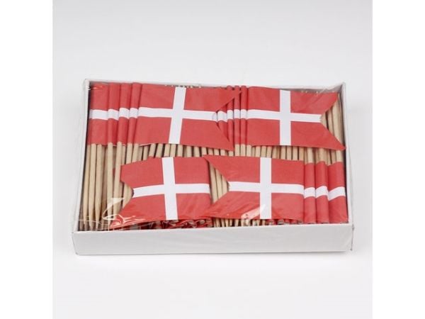 Flag, træ, Rød og hvid, pakke a 144 stk Fødevaregodkendt