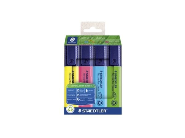 Staedtler 364 RC4, 4 stykker, Blå, Grønn, Rosa, Gult, Meisel tupp, Resirkulert plast, 1 mm, 5 mm