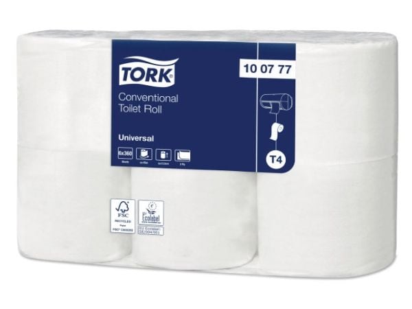 Toiletpapir, Tork, Universal, T4, 2 lag ubleget x 45.00m, kasse a 42 ruller FSC Recycled Credit