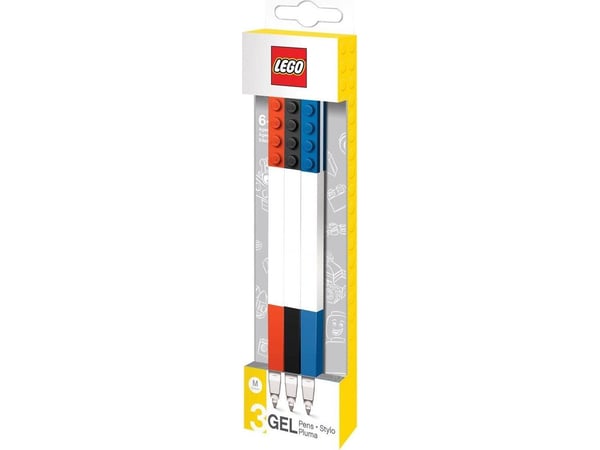 LEGO gelpenner, 3 stk rød, blå, sort