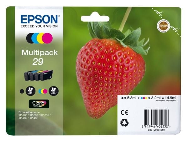 Epson Strawberry 29 CMYK, Perusvärintuotto, Musta, Syaani, Magenta, Keltainen, 1 kpl, Monipakkaus