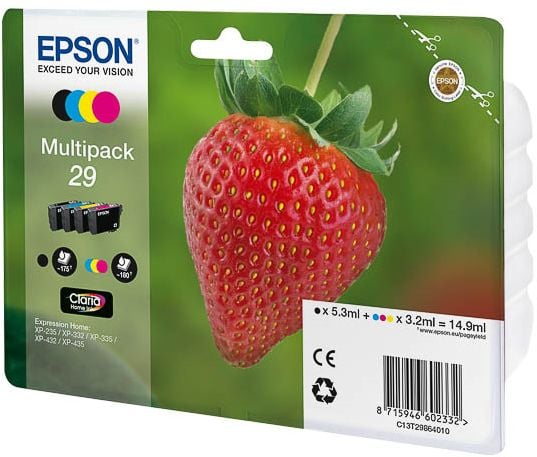 Epson Strawberry 29 CMYK, Perusvärintuotto, Musta, Syaani, Magenta, Keltainen, 1 kpl, Monipakkaus
