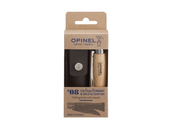 Opinel Tradition N°08 - Sammenleggbar kniv - 8.5 cm - small dark dashes, lysegul til rosa håndtak