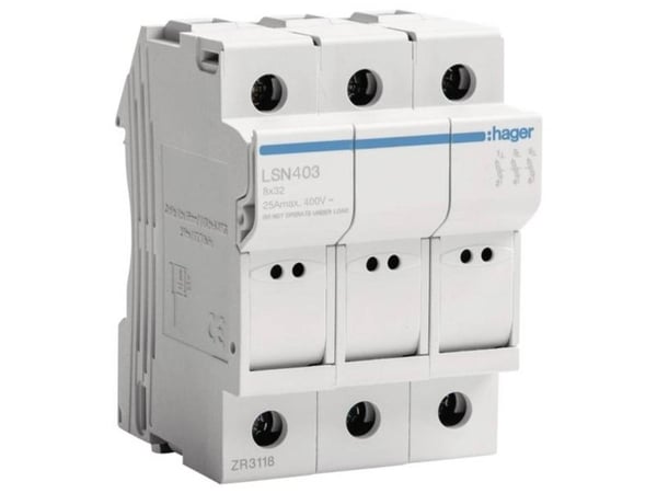 Hager modulær sikringsholder 3P 25A 500V LSN403 8,5x32