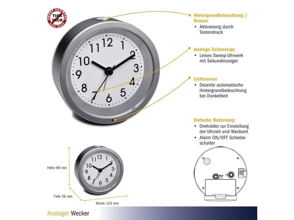 TFA Dostmann 60.1034.01 Quartz Alarm Clock Schwarz Alarmzeiten 1 (60.1034.01)