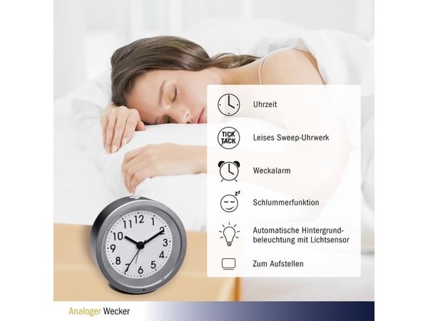 TFA Dostmann 60.1034.01 Quartz Alarm Clock Schwarz Alarmzeiten 1 (60.1034.01)