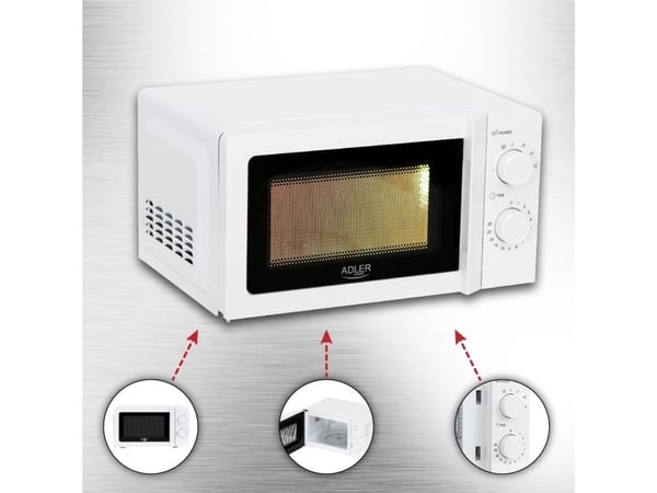 Adler AD 6205, Benkeplate, Solo mikrobølge ovn, 20 l, 700 W, Rotasjon, Hvit