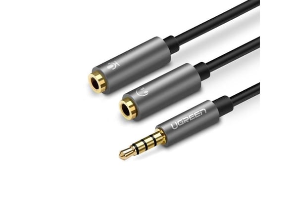 Ugreen 30619, 3.5mm, Hankjønn, 2 x 3.5mm, Hunkjønn, 0,2 m, Sort, Grå