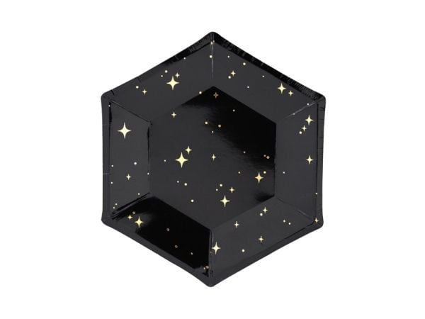 PartyDeco TPP28-010, Plate, Hexagon, Papir, Sort, Mønster, 6 stykker