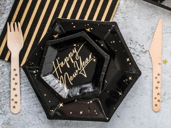 PartyDeco TPP28-010, Plate, Hexagon, Papir, Sort, Mønster, 6 stykker