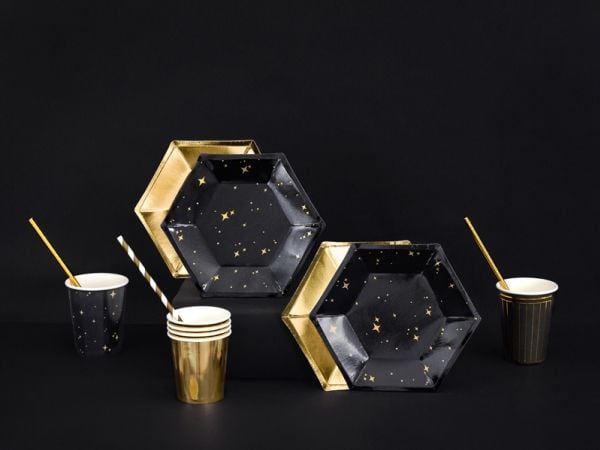 PartyDeco TPP28-010, Plate, Hexagon, Papir, Sort, Mønster, 6 stykker