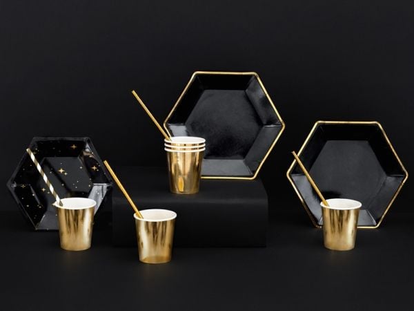 PartyDeco TPP28-010, Plate, Hexagon, Papir, Sort, Mønster, 6 stykker