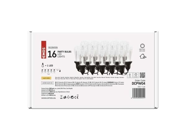 Emos DCPW04, 16 lamper, LED, Varm hvit, 10000 timer, Inne/Ute, Sort