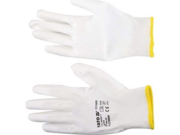YATO nylon/PU-hansker hvite str. 9