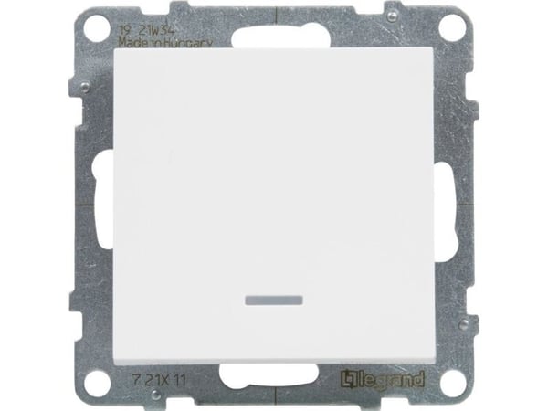 Legrand SUNO - Yksinapainen kytkin valaistuksella - 10 AX - 250 V~ - Automaattikoskettimet, valkoinen - Legrand 721111 himp