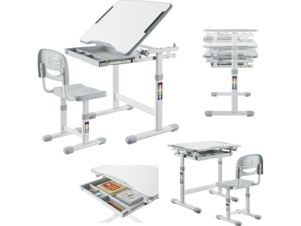 Mozos skrivbord för barn med stol med justering (DC-SET-GREY)