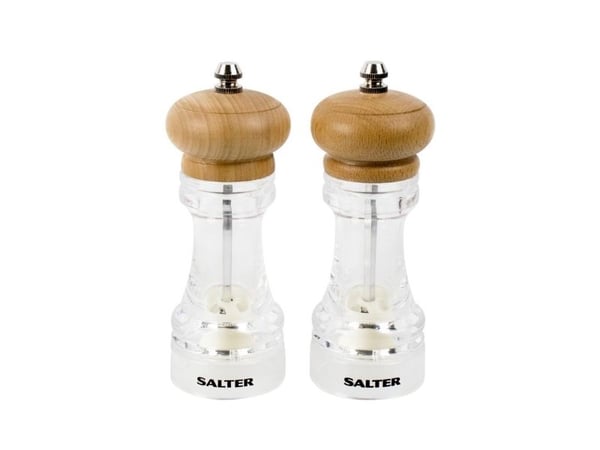 Salter 7607 WDXR, Set med salt- och pepparkvarnar, Peppar, Salt, Transparent, Trä