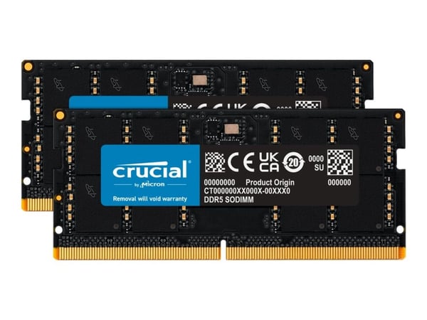 Crucial - DDR5 - sett - 96 GB: 2 x 48 GB - SO DIMM 262-pin - 5600 MHz / PC5-44800 - CL46 - 1.1 V - on-die ECC - svart Crucial - DDR5 - sett - 96 GB: 2 x 48 GB - SO DIMM 262-pin - 5600 MHz / PC5-44800 - CL46 - 1.1 V - on-die ECC - svart