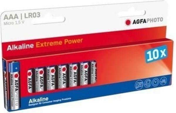 AgfaPhoto 110-803968, Kertakäyttöinen akku, AAA, Alkali, 1,5 V, 10 kpl, musta, Sininen, Punainen, Valkoinen