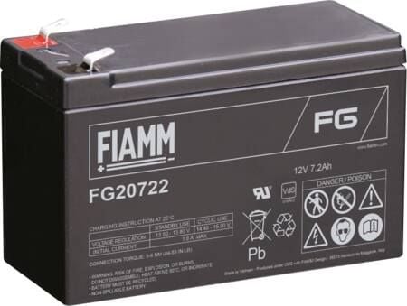 Fiamm Blybatteri 12v/7,2Ah. Til alarm og backup med spadesko 6,35 mm/Faton 250, dimension: L151xB65xH94 mm