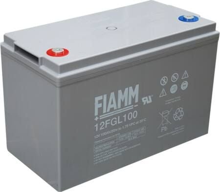 Fiamm bly akkumulator 12v/100Ah. Long Life 10 års udgave. Med gevind ned i batteriet (M6) (LxBxH) 329x172x214mm