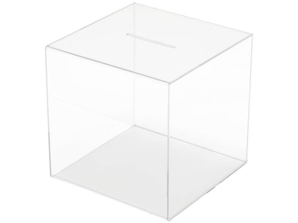 Deflecto aksjonsboks med innkast klar/vit (B x H x D) 30,3 x 30,3 x 30,3 cm 1 stk