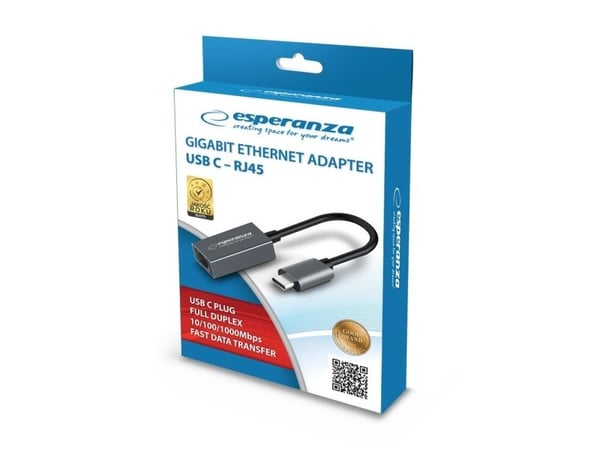 Esperanza ENA102, 10,100,1000 Mbit/s, 10/100/1000, IEEE 802.3, IEEE 802.3ab, IEEE 802.3u, Cat6, Grafitt, 1 stykker