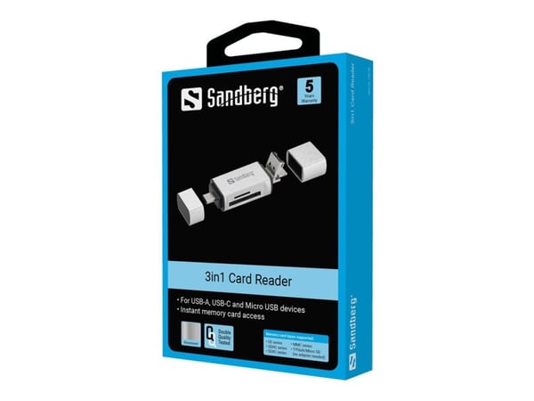 Sandberg - Kortleser (microSD, SD) - micro USB / USB / USB-C