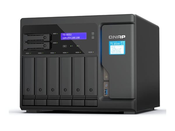 QNAP TS-855X - NAS-server - 8 brønner - SATA 6Gb/s - RAID 0, 1, 5, 6, 10, JBOD, 50, 60 - RAM 8 GB - 2.5 Gigabit Ethernet / 10 Gigabit Ethernet - iS...
