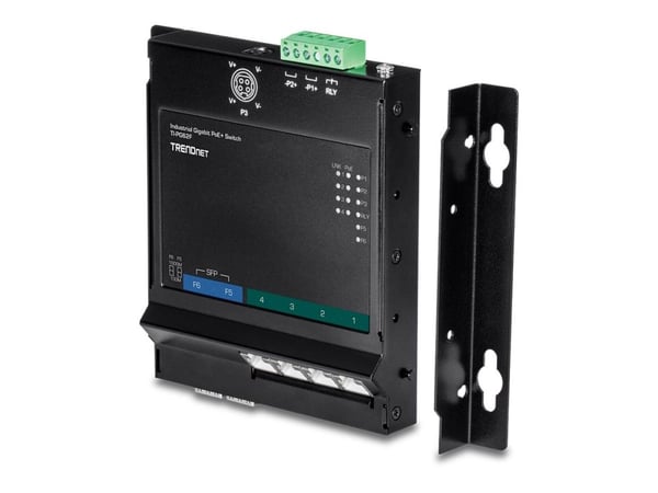 TRENDnet TI-PG62F - Switch - ikke-styrt - 4 x 10/100/1000 (PoE+) + 2 x Gigabit SFP - DIN-skinnemonterbar, veggmonterbar - PoE+ (120 W) - TAA-samsvar