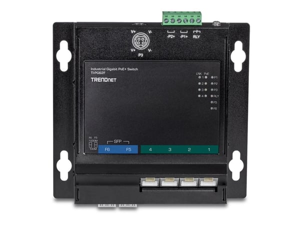 TRENDnet TI-PG62F - Switch - ikke-styrt - 4 x 10/100/1000 (PoE+) + 2 x Gigabit SFP - DIN-skinnemonterbar, veggmonterbar - PoE+ (120 W) - TAA-samsvar