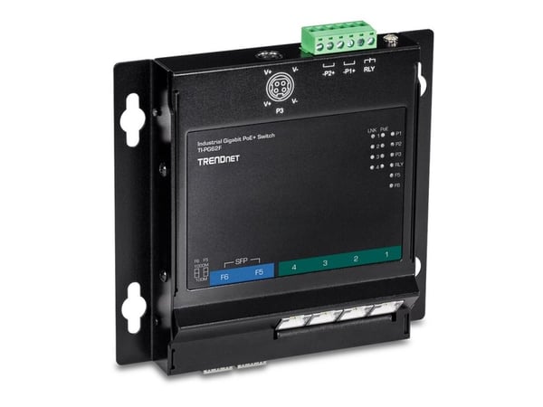 TRENDnet TI-PG62F - Switch - ikke-styrt - 4 x 10/100/1000 (PoE+) + 2 x Gigabit SFP - DIN-skinnemonterbar, veggmonterbar - PoE+ (120 W) - TAA-samsvar