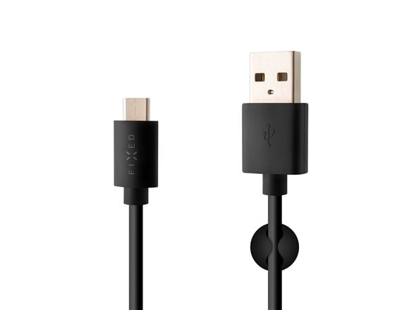 Kiinteä data- ja latauskaapeli, USB-A -> USB-C, 20 W, 2 m pitkä, musta