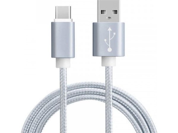 Vega USB Cable USB TYPE-C CABLE NYLON SILVER TYPE C TYPC USB-C FAST CHARGING QUICK CHARGE>