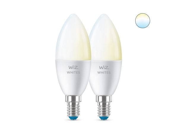WiZ Candle-lampe 2-pk – smart LED-belysning – varm til kaldhvit – E14 – 40W – frostet – Wi-Fi