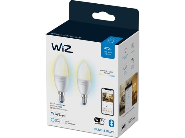 WiZ LED Kerte Tunable White 4,9W (40W) E14 927-965 Himmennettävä 2-pack 2-pack